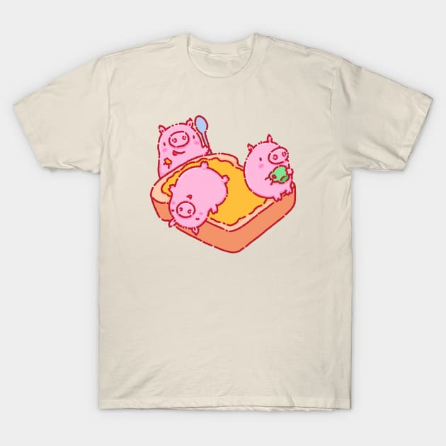 Three little pigs on a giant toast T-Shirt by Tinyarts